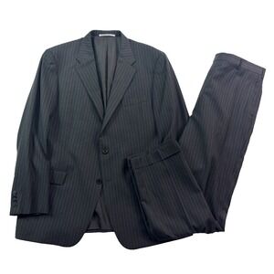 Hickey Freeman Lindsey 44R 38x32 2pc Pant Suit Worsted Wool Charcoal Blue Stripe